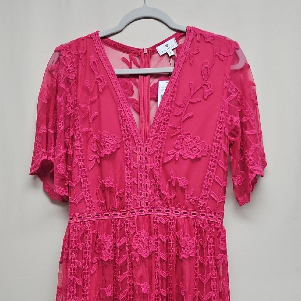 NWT Socialite Pink Lace Maxi Dress Medium Boho Wedding Guest Formal